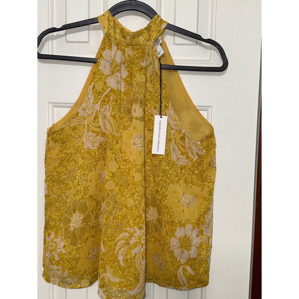 Cupcakes‎ and Cashmere Floral Halter Top Gold Metallic XS